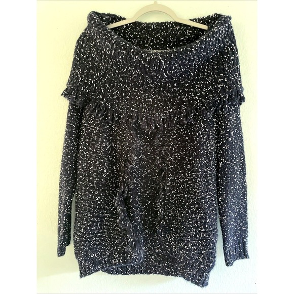 POL Chunky Knit Oversized Sweater Off Shoulder Cowl Turtleneck Blue Small Boxy - Picture 2 of 9